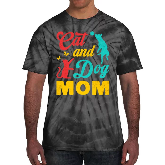 Vintage Cat And Dog Mom Mothers Day For Cat Dog Lover Mama Tie-Dye T-Shirt