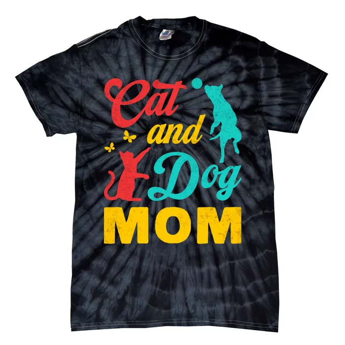 Vintage Cat And Dog Mom Mothers Day For Cat Dog Lover Mama Tie-Dye T-Shirt