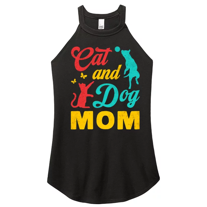 Vintage Cat And Dog Mom Mothers Day For Cat Dog Lover Mama Women’s Perfect Tri Rocker Tank