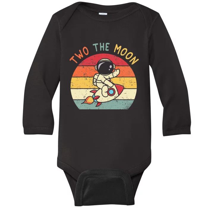 Vintage Cute Astronaut Two The Moon 2nd Birthday Space Gift Baby Long Sleeve Bodysuit