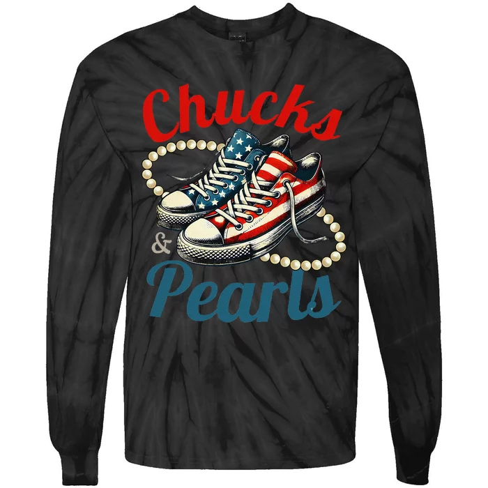 Vintage Chucks And Pearls 2024 Black History Proud Mother Tie-Dye Long Sleeve Shirt