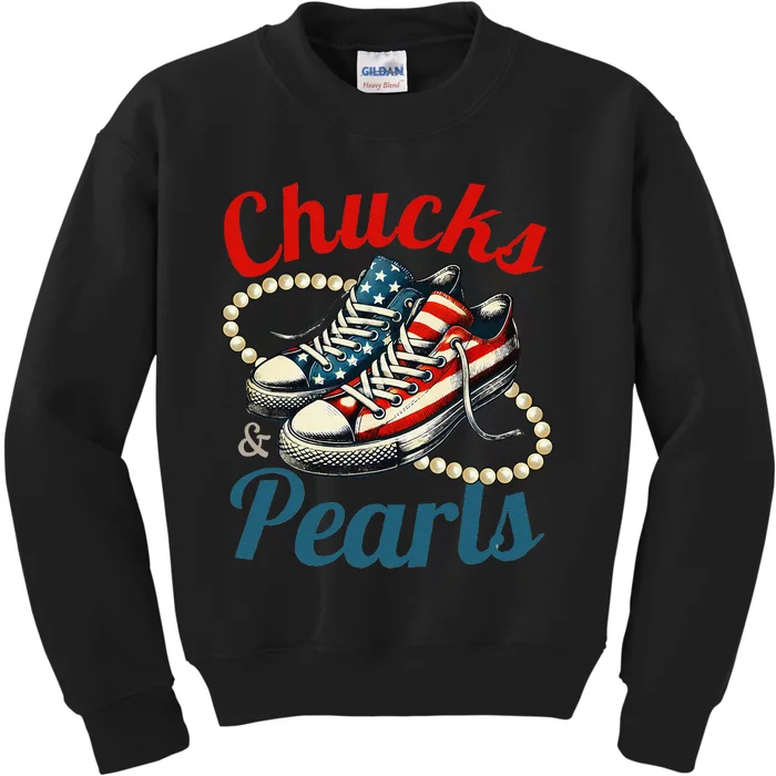 Vintage Chucks And Pearls 2024 Black History Proud Mother Kids Sweatshirt