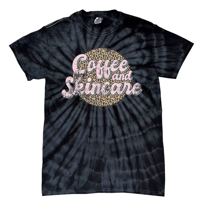 Vintage Coffee And Skincare Leopard Esthetician Skincare Tie-Dye T-Shirt