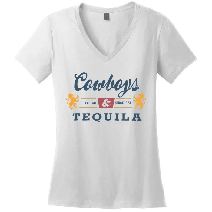 Vintage Cow And Tequila Western Women's V-Neck T-Shirt