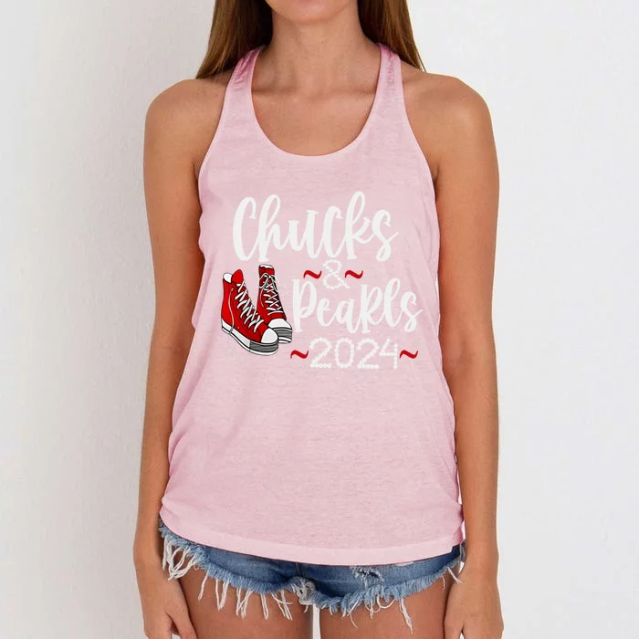 Vintage Chucks And Pearls Kamala 2024 Gift Women's Knotted Racerback Tank