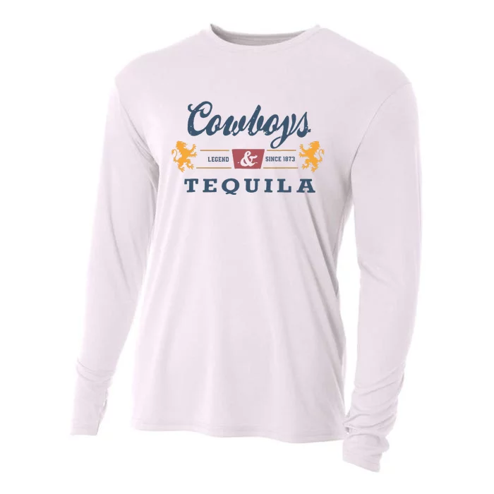 Vintage Cowboys And Tequila Western Funny Tequila Drinking Cooling Performance Long Sleeve Crew