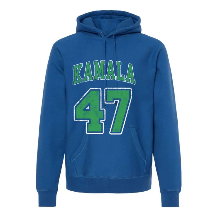 Vintage Cute Athletic Green Kamala 47 Jersey #47 Distressed Meaningful Gift Premium Hoodie