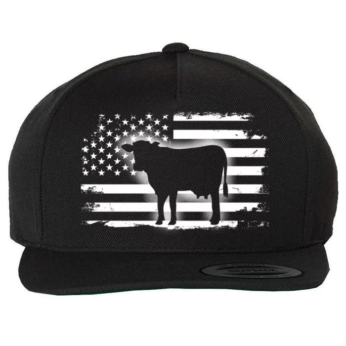 Vintage Cow American Flag Farm Animal Patriotic Farmer Gift Wool Snapback Cap