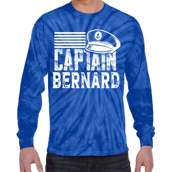 Vintage Captain Bernard Personalized Boating Captain Gift Tie-Dye Long Sleeve Shirt