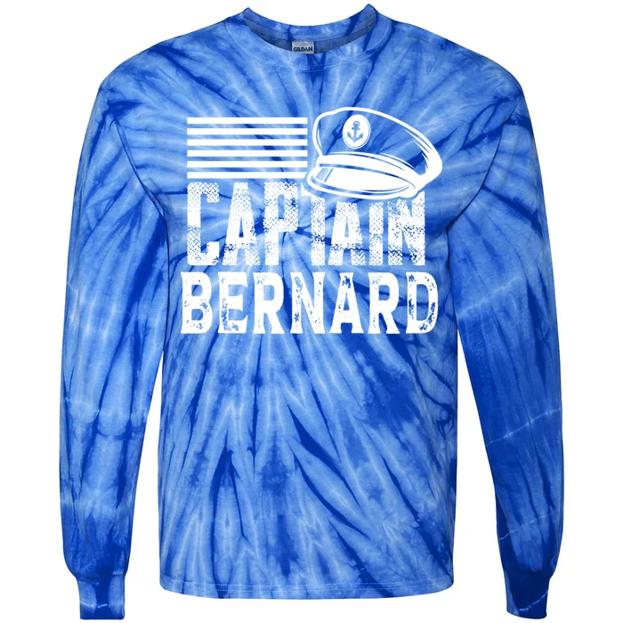 Vintage Captain Bernard Personalized Boating Captain Gift Tie-Dye Long Sleeve Shirt