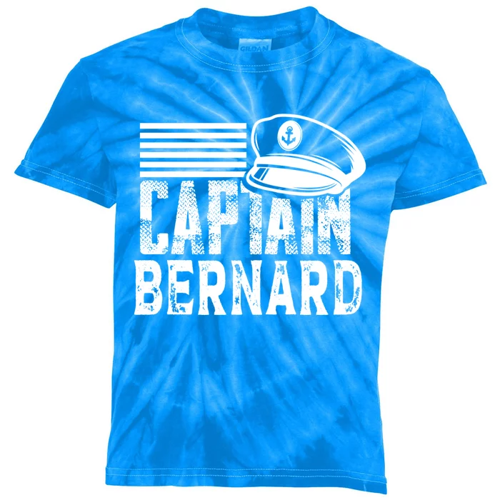 Vintage Captain Bernard Personalized Boating Captain Gift Kids Tie-Dye T-Shirt