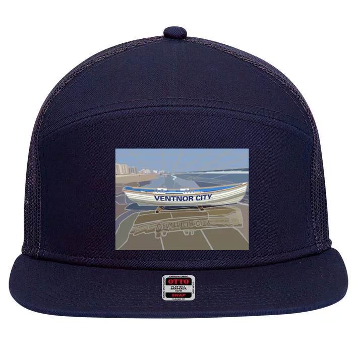 Ventnor City Beach Vista Scene Long 7 Panel Mesh Trucker Snapback Hat