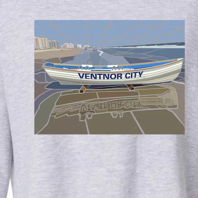 Ventnor City Beach Vista Scene Long Cropped Pullover Crew