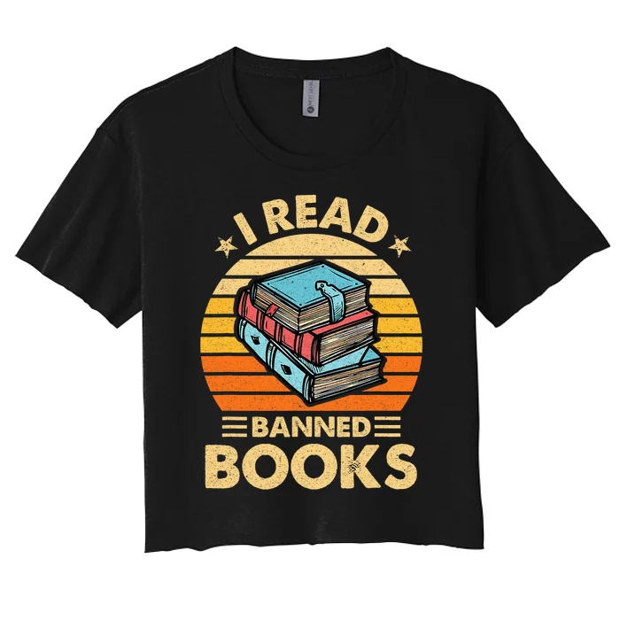 Vintage Censorship Book Reading Nerd I Read Banned Books Women's Crop Top Tee