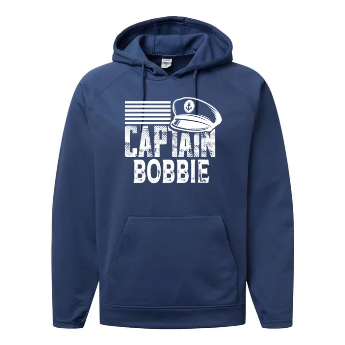 Vintage Captain Bobbie Personalized Boating Captain Gift Performance Fleece Hoodie