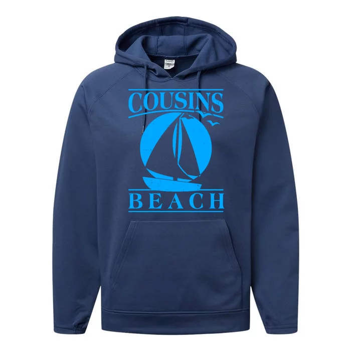 Vintage Cousin Beach Sail Boat Performance Fleece Hoodie