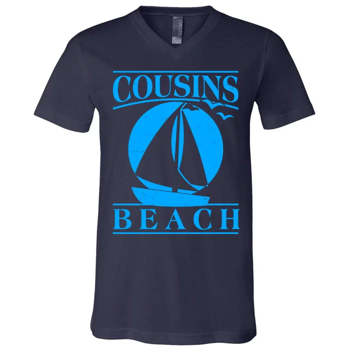 Vintage Cousin Beach Sail Boat V-Neck T-Shirt