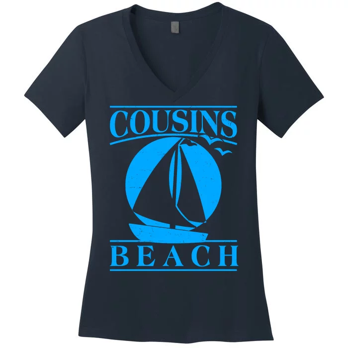 Vintage Cousin Beach Sail Boat Women's V-Neck T-Shirt