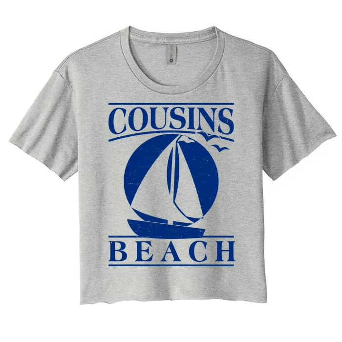 Vintage Cousin Beach Sail Boat Women's Crop Top Tee