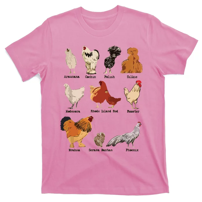 Vintage Chicken Breeds Farm Animals Day Support Local Farmer T-Shirt