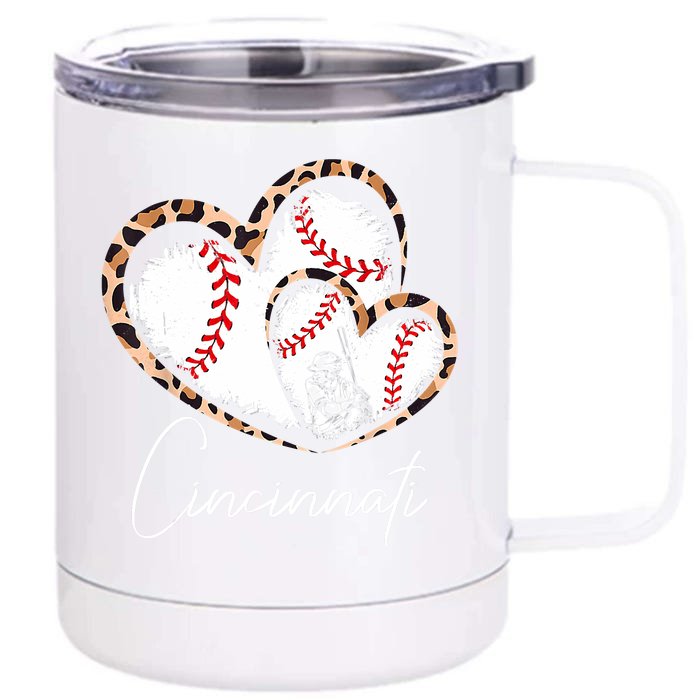 Vintage Cincinnati Baseball Leopard Heart Baseball Fans Front & Back 12oz Stainless Steel Tumbler Cup