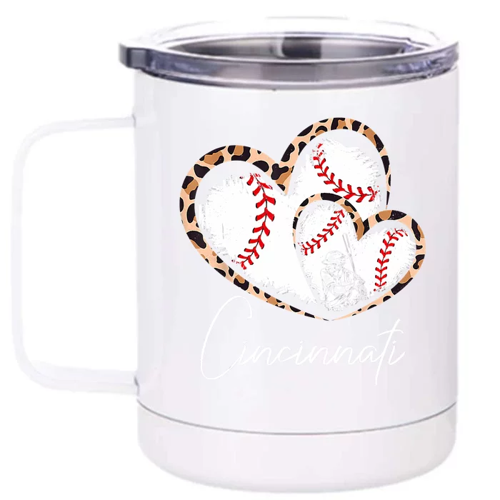 Vintage Cincinnati Baseball Leopard Heart Baseball Fans Front & Back 12oz Stainless Steel Tumbler Cup