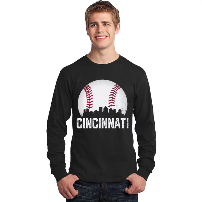 Vintage Cincinnati Baseball Ohio Skyline City Long Sleeve Shirt