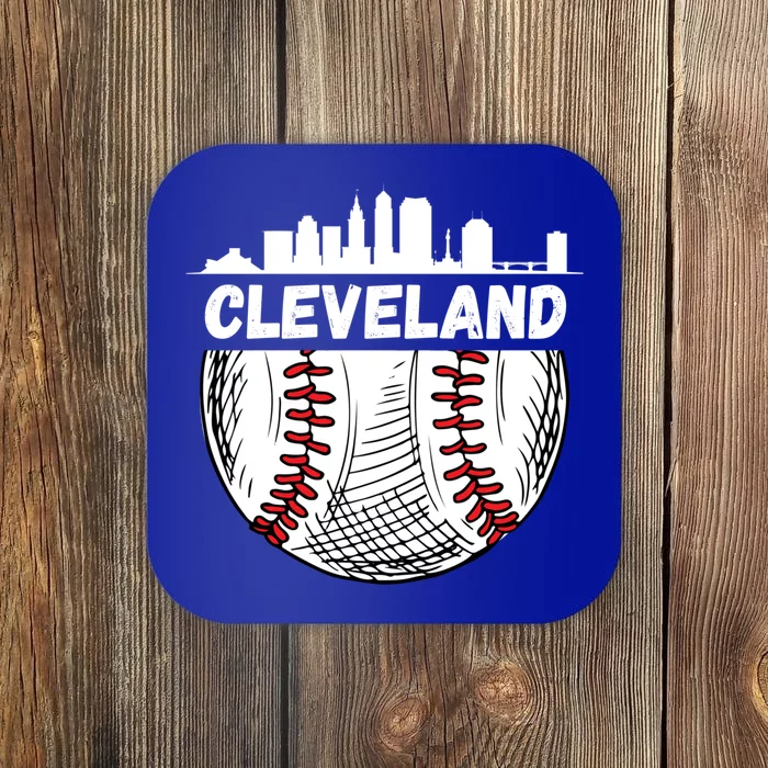 Vintage Cleveland Baseball Skyline Cleveland Baseball Gift Coaster