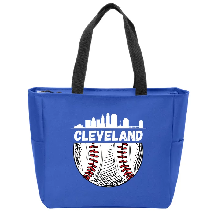 Vintage Cleveland Baseball Skyline Cleveland Baseball Gift Zip Tote Bag