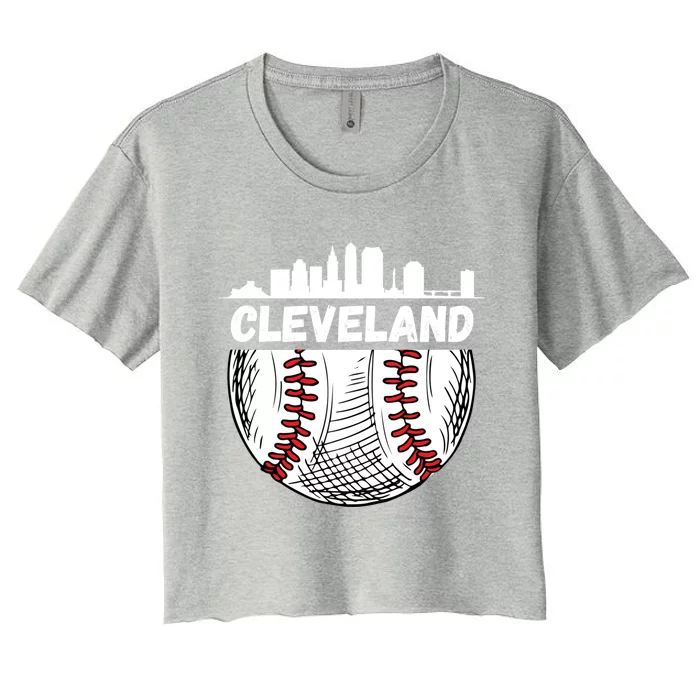 Vintage Cleveland Baseball Skyline Cleveland Baseball Gift Women's Crop Top Tee