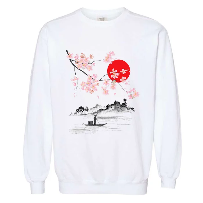 Vintage Cherry Blossom Sakura Japanese Art Sakura Garment-Dyed Sweatshirt