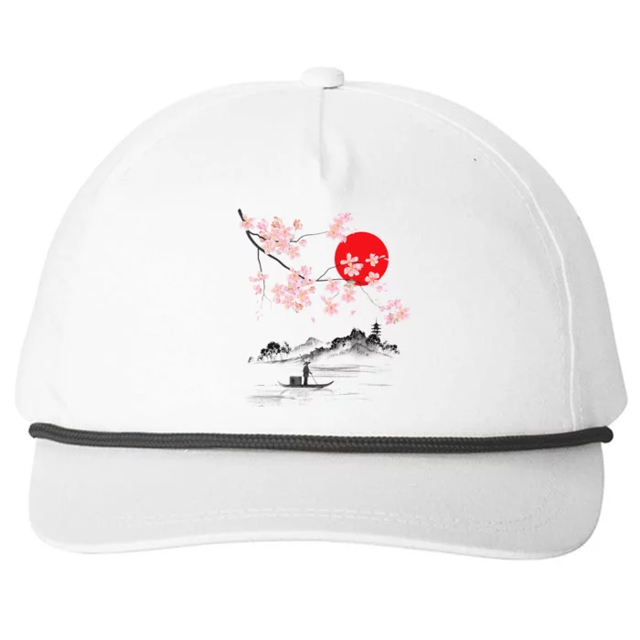 Vintage Cherry Blossom Sakura Japanese Art Sakura Snapback Five-Panel Rope Hat