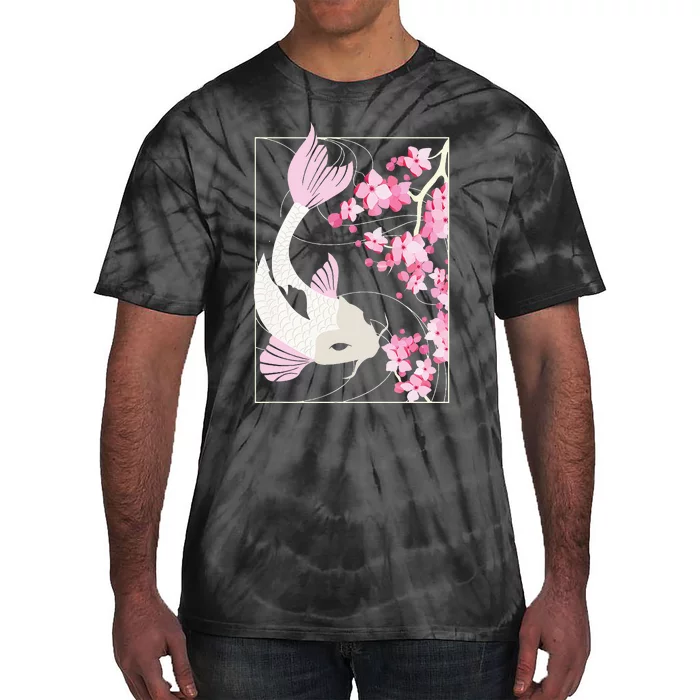 Vintage Cherry Blossom I Japanese Fish I Koi Carp Tie-Dye T-Shirt