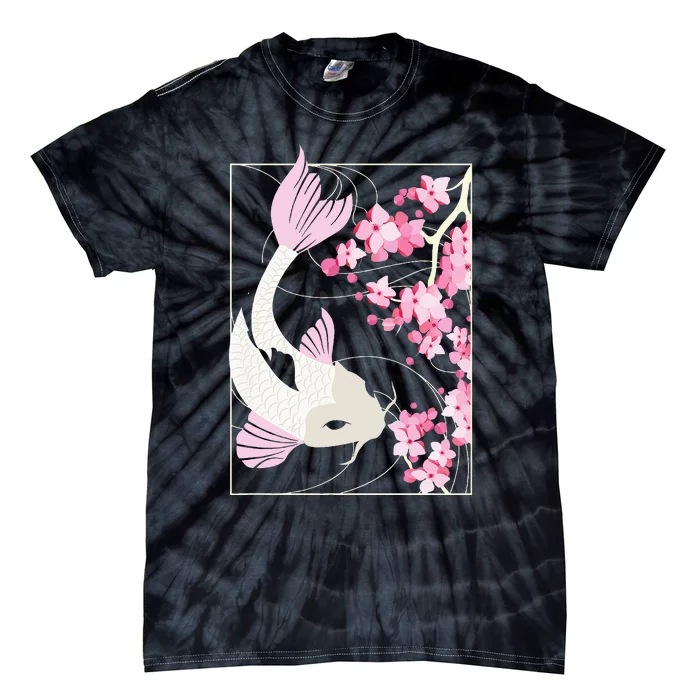 Vintage Cherry Blossom I Japanese Fish I Koi Carp Tie-Dye T-Shirt