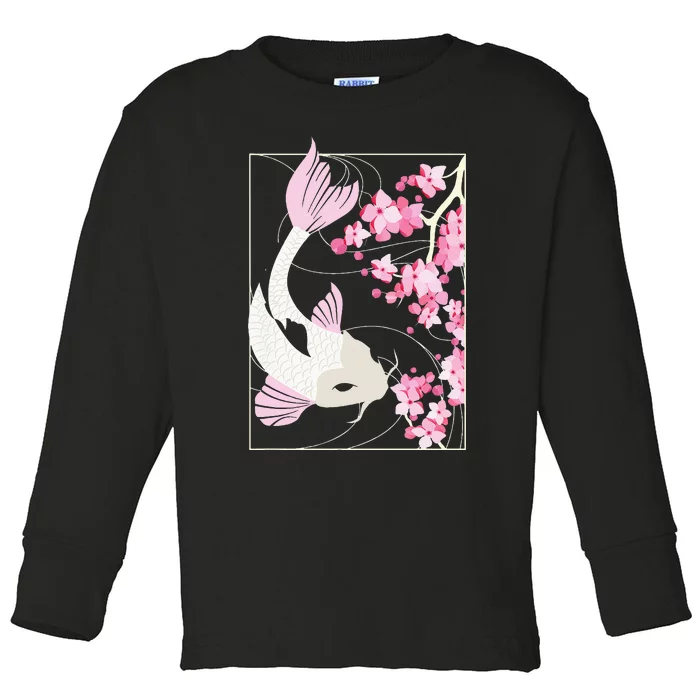 Vintage Cherry Blossom I Japanese Fish I Koi Carp Toddler Long Sleeve Shirt