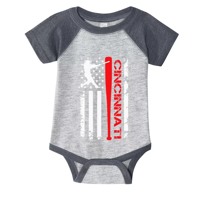 Vintage Cincinnati Baseball American US Flag Infant Baby Jersey Bodysuit