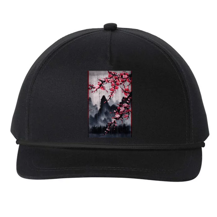 Vintage Cherry Blossom Woodblock Tee Japanese Graphical Art Snapback Five-Panel Rope Hat