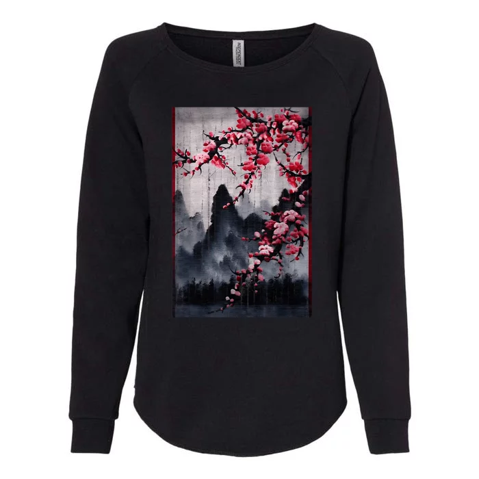 Vintage Cherry Blossom Woodblock Tee Japanese Graphical Art Womens California Wash Sweatshirt