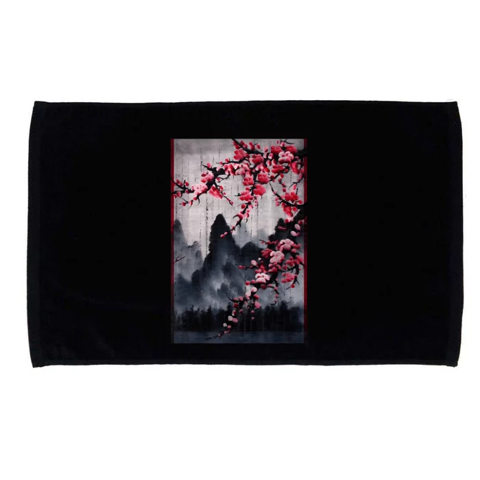 Vintage Cherry Blossom Woodblock Tee Japanese Graphical Art Microfiber Hand Towel