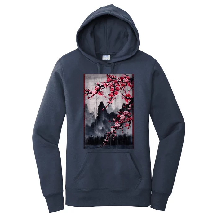 Vintage Cherry Blossom Woodblock Tee Japanese Graphical Art Women's Pullover Hoodie