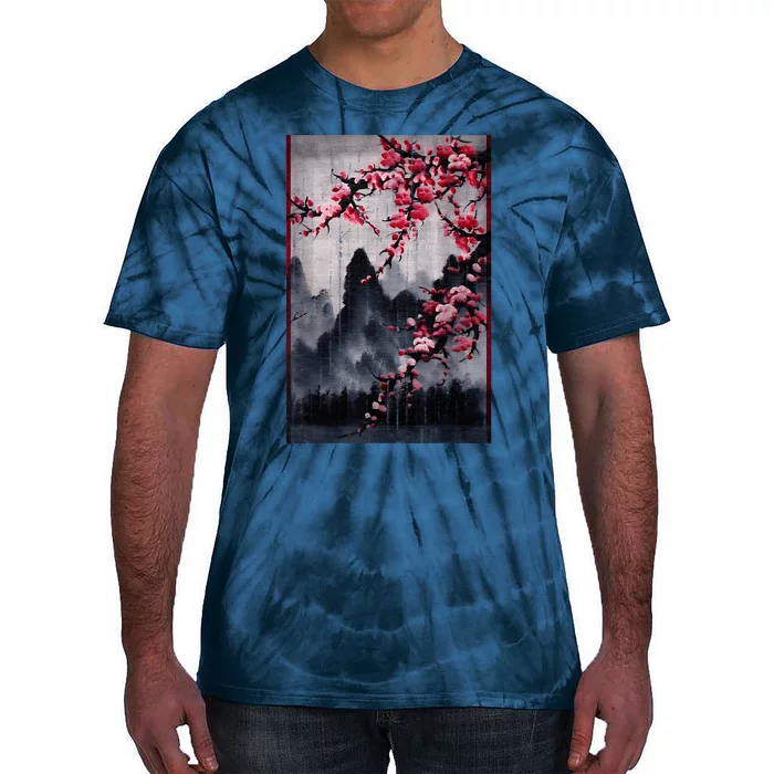 Vintage Cherry Blossom Woodblock Tee Japanese Graphical Art Tie-Dye T-Shirt