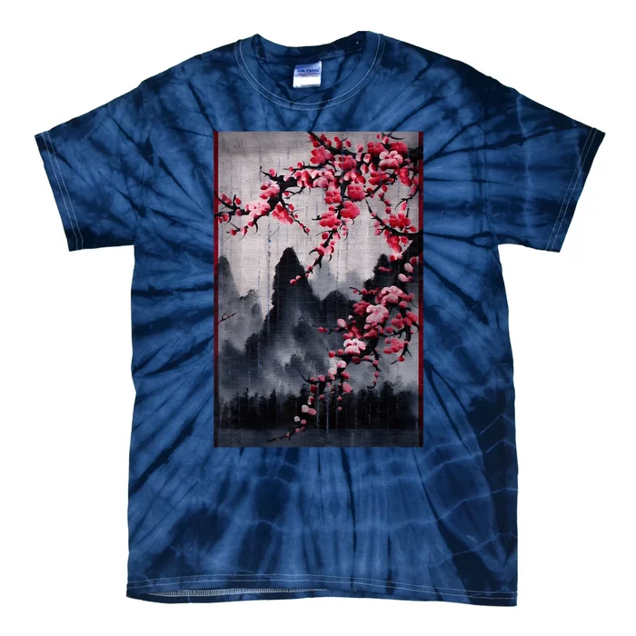 Vintage Cherry Blossom Woodblock Tee Japanese Graphical Art Tie-Dye T-Shirt