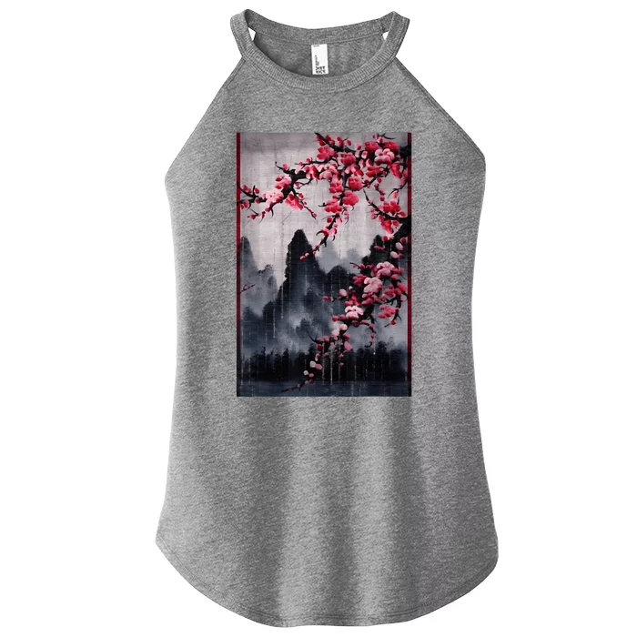 Vintage Cherry Blossom Woodblock Tee Japanese Graphical Art Women’s Perfect Tri Rocker Tank