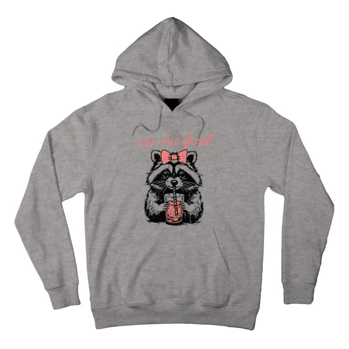 Vintage Cute But Feral Funny Raccoon With Coffee Lovers Tall Hoodie