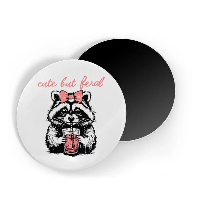 Vintage Cute But Feral Funny Raccoon With Coffee Lovers Magnet