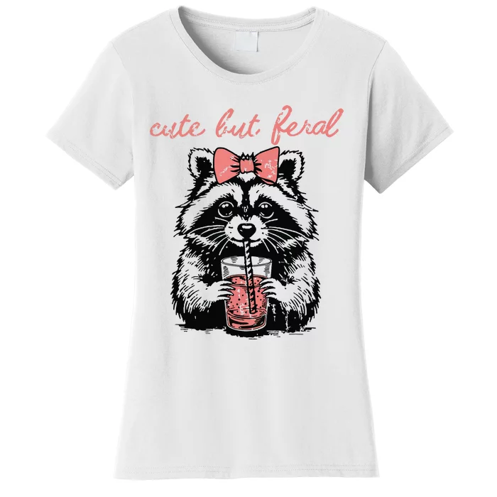 Vintage Cute But Feral Funny Raccoon With Coffee Lovers Women's T-Shirt