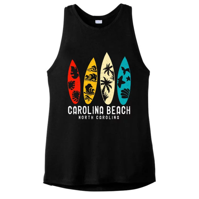 Vintage Carolina Beach North Carolina Beach Surfing Ladies Tri-Blend Wicking Tank