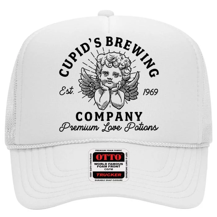 Vintage Cupid's Brewing Company Est 1969 Premium Love Potions High Crown Mesh Trucker Hat