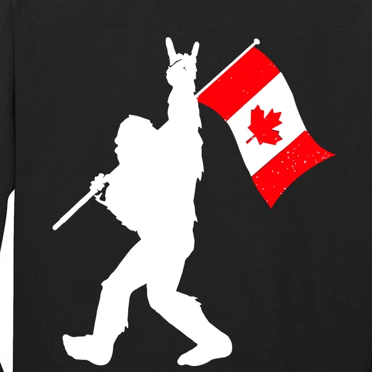 Vintage Canadian Bigfoot And Rockn Roll Funny Canada Day Tall Long Sleeve T-Shirt