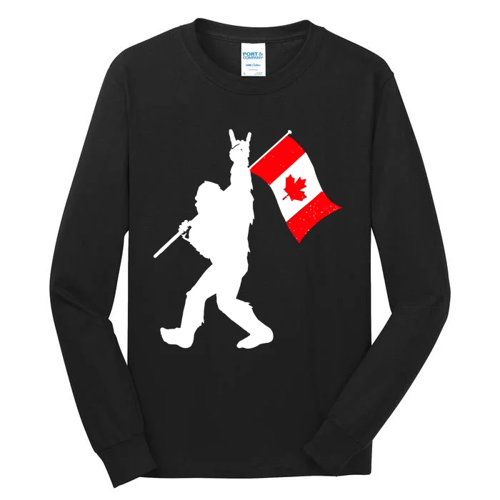 Vintage Canadian Bigfoot And Rockn Roll Funny Canada Day Tall Long Sleeve T-Shirt